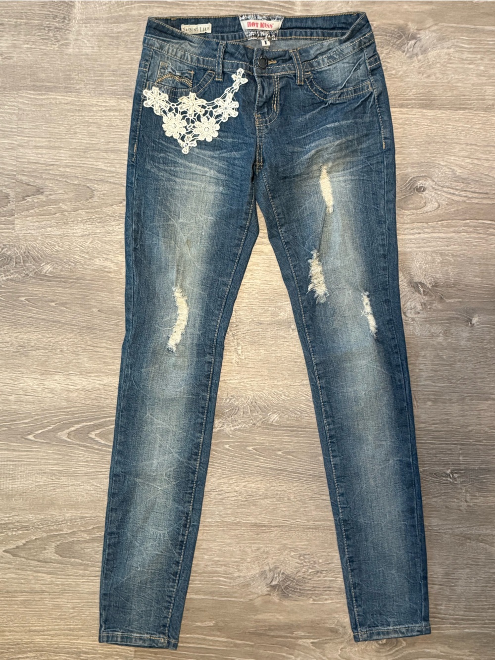 Hot Kiss Skinny Lily Lace Rhinestone Jeans Denim Pants